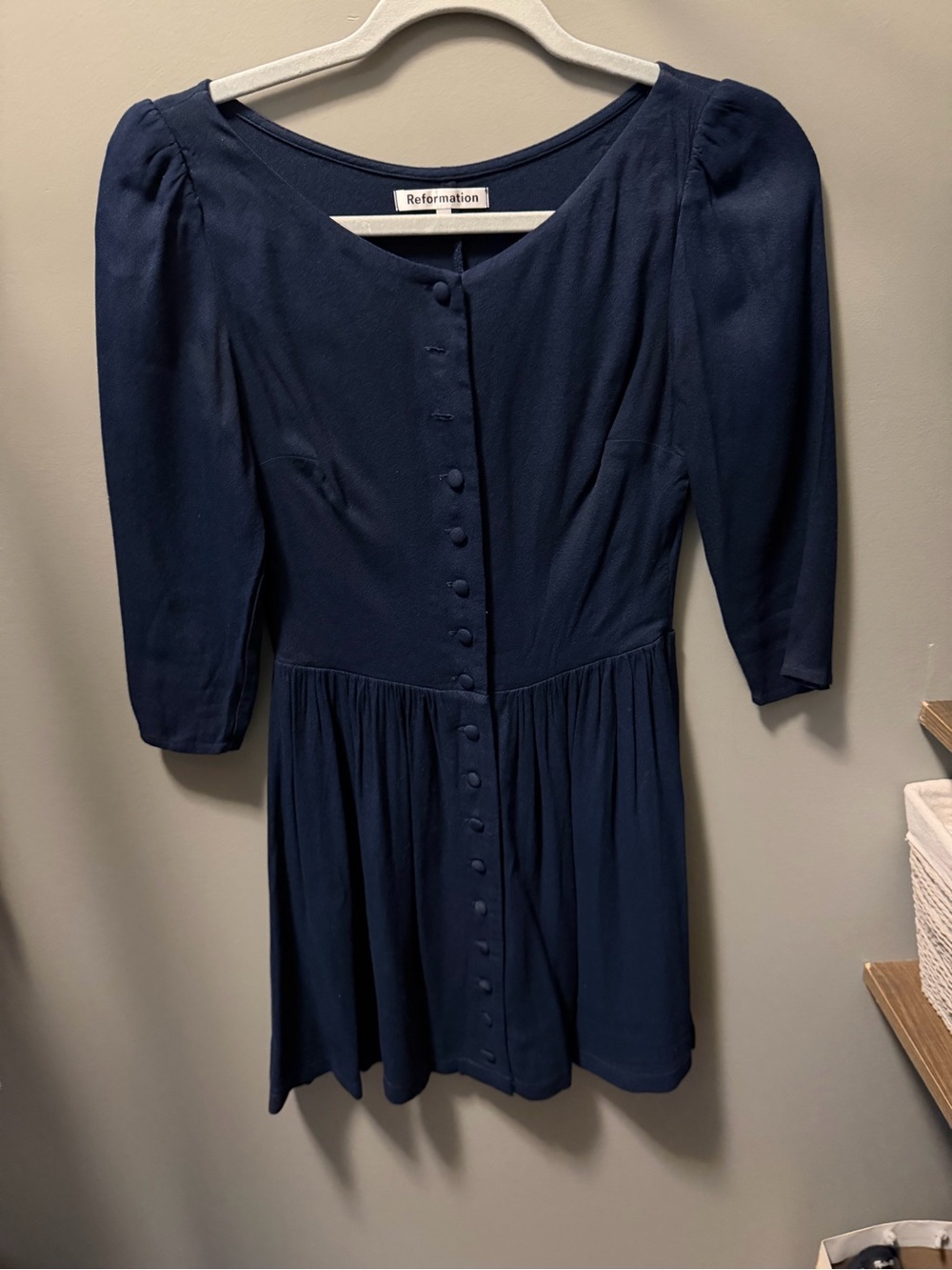 Reformation Navy Button-Front Midi Dress Adair